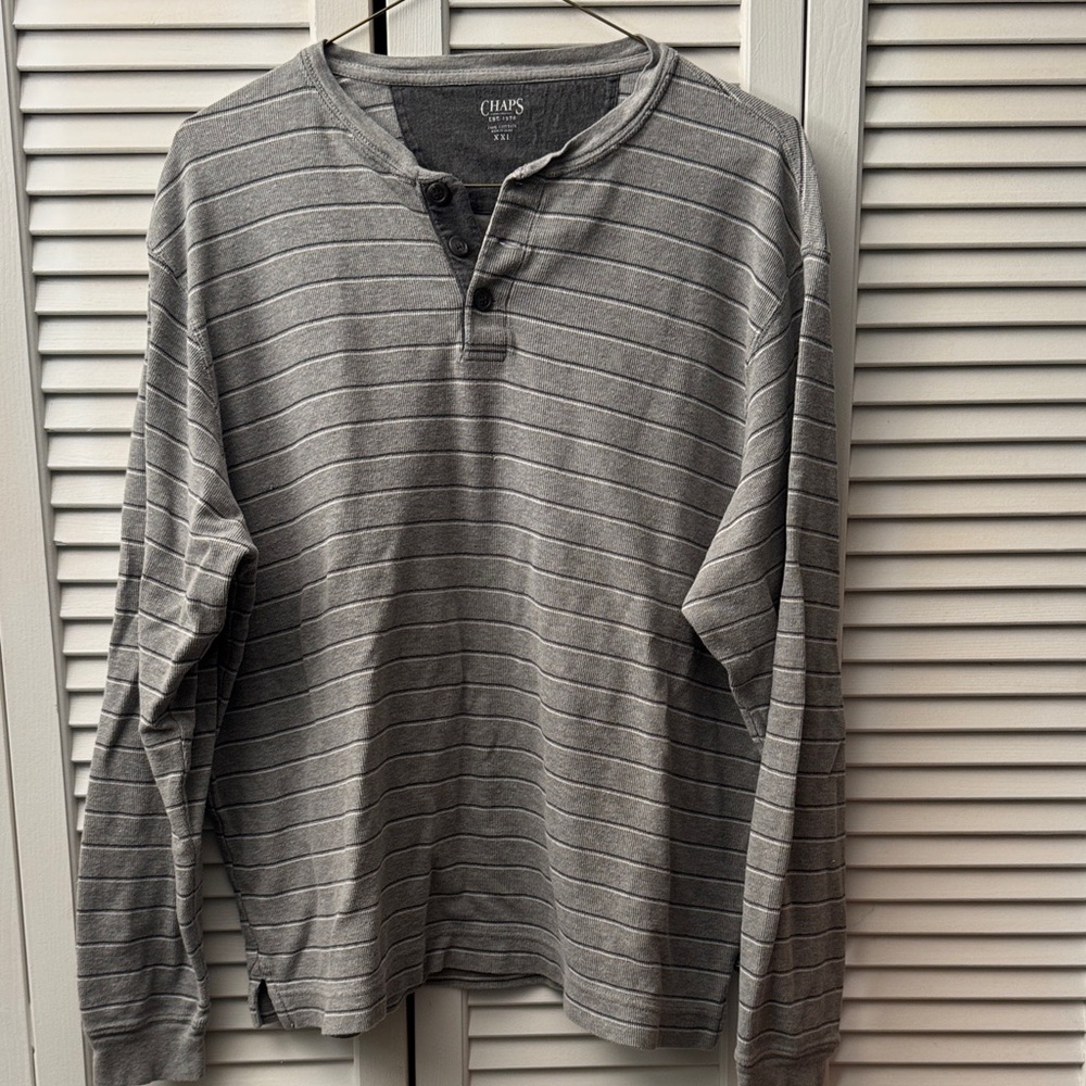 Chaps Gray Striped Henley Long-Sleeve Shirt